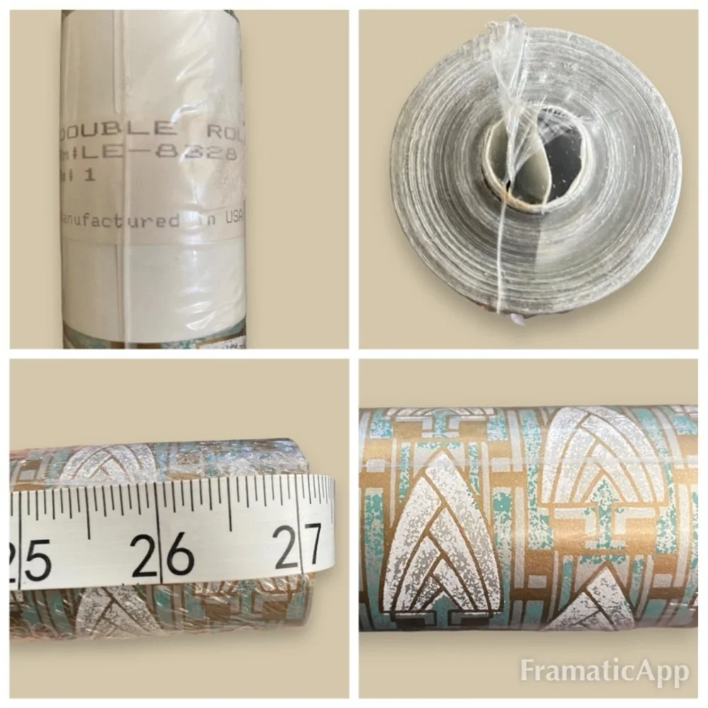 NOS NEW 2 Rolls Wallpaper Art Deco Aqua & Gold DOUBLE ROLLS
